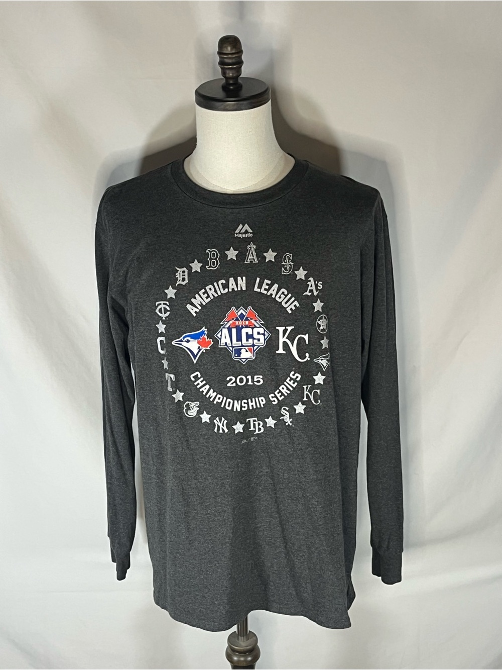 Majestic 2015 ALCS KC Royals/Toronto Blue Jays Team Roster Long Sleeve Shirt XL